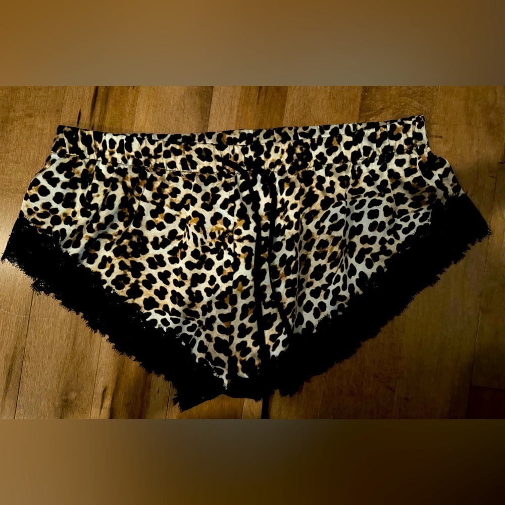 LA SENZA lingerie sleep short leopard lace high cut satin silky drawstring USL